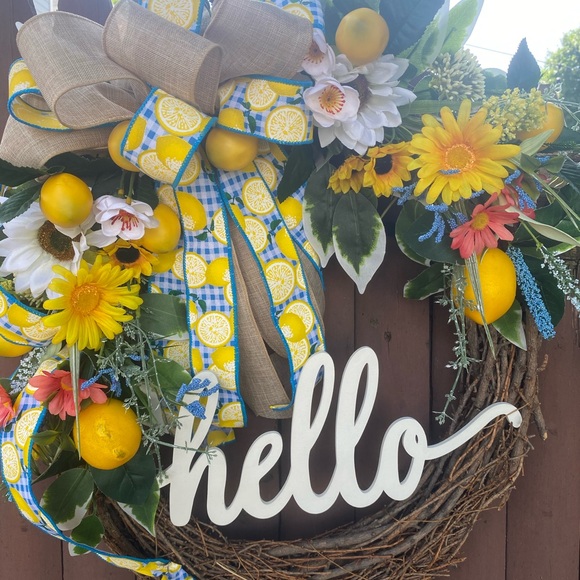 Grapevine Wreath, Lemon Wreath,Spring Wreath,Farmhouse Decor - Picture 3 of 5